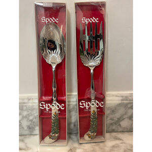 Spode Christmas Tree Serving Spoon & Meat Fork Set NIB Holiday Servers